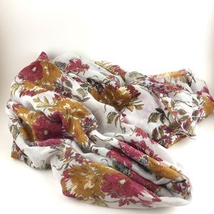 Flower Scarf with Burgundy and Mustard Flowers